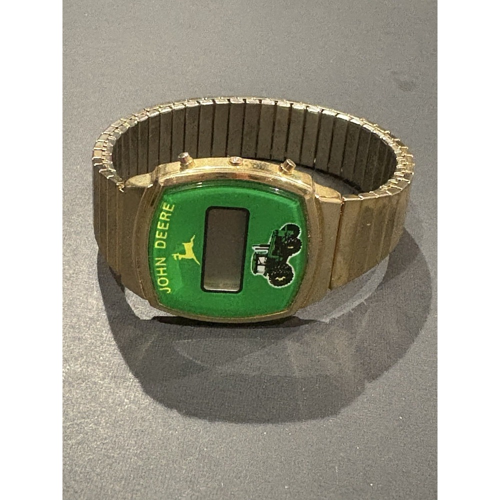 Vintage John Deere Digital Quality Watch In 2001 Stretch Band Gold *as is*